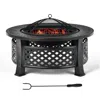 Quikfurn Rustic Steel Outdoor Fire Pit With Bbq Grill With Poker And Mesh Cover