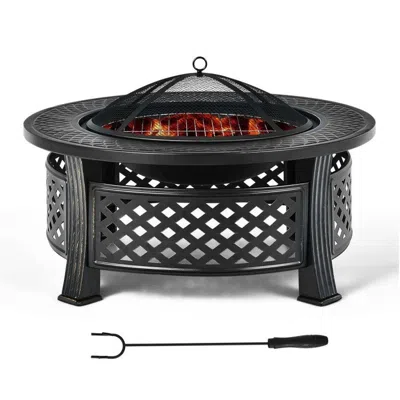 Quikfurn Rustic Steel Outdoor Fire Pit With Bbq Grill With Poker And Mesh Cover