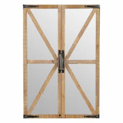 Quikfurn Rustic Vintage Faux Barn Doors Farmhouse Wall Mirror In Neutral