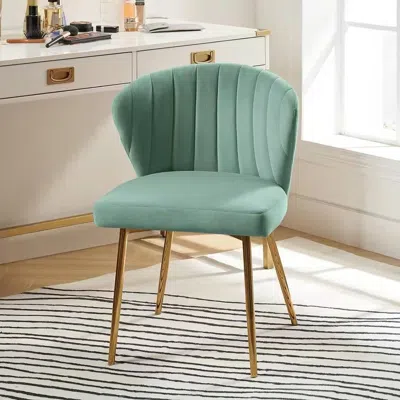 Quikfurn Sage Green Velvet Upholstered Wingback Accent Side Chair With Gold Metal Legs