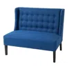 Quikfurn Scandinavian 2 Seater Button Tufted Loveseat Wooden Legs Blue Linen