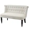 Quikfurn Scandinavian 2 Seater Button Tufted Loveseat Wooden Legs Cream White Linen