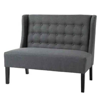 Quikfurn Scandinavian 2 Seater Button Tufted Loveseat Wooden Legs Gray Linen