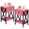 Quikfurn Set Of 2 - 1-drawer Nightstand Bedside Table In Pink And Black