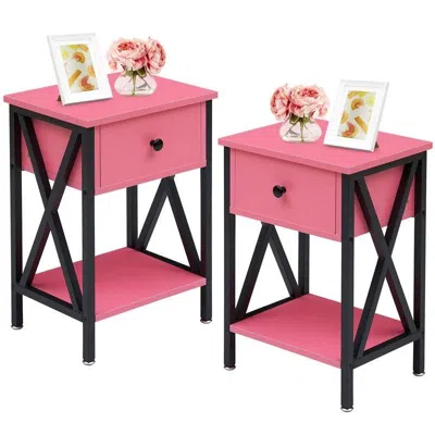 Quikfurn Set Of 2 - 1-drawer Nightstand Bedside Table In Pink And Black