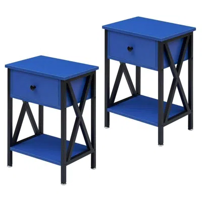 Quikfurn Set Of 2 - 1 Drawer Nightstand In Dark Blue And Black