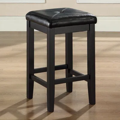 Quikfurn Set Of 2 - Black 24-inch Backless Barstools With Faux Leather Seat
