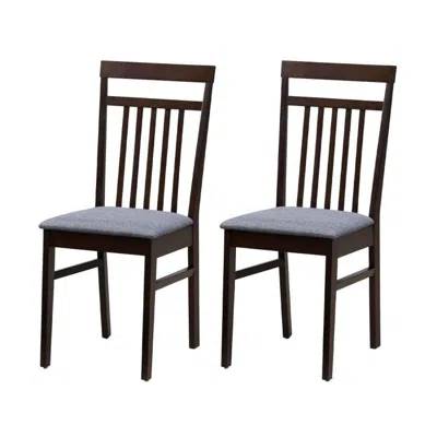 Quikfurn Set Of 2 - Classic Sturdy Wood Dining Chair With Grey Upholstered Seat Cushion