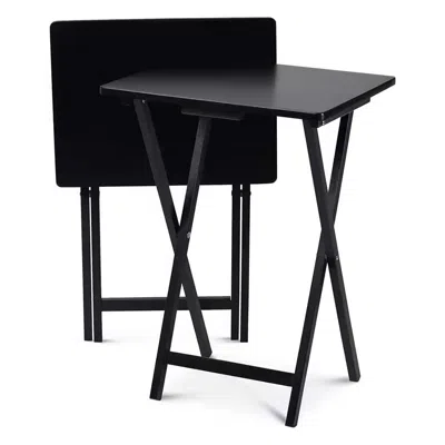 Quikfurn Set Of 2 - Folding Tv Tray Table Set In Black Wood Finish In Metallic