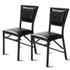 Quikfurn Set Of 2 - Modern Black Metal Folding Dining Chairs With Pu Leather Seat Cushion