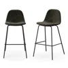 Quikfurn Set Of 2 - Modern Counter Height Barstool With Low Back Dark Grey Fabric Seat