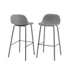 Quikfurn Set Of 2 - Modern Low Back Barstool With Black Metal Frame And Grey Linen Seat