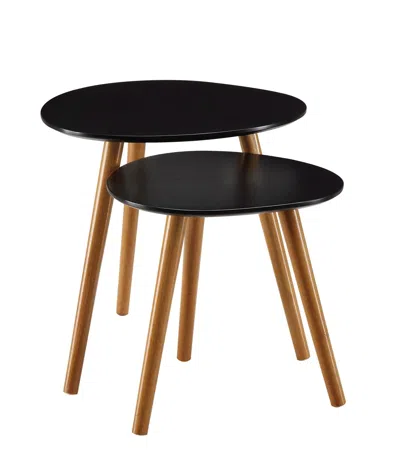 Quikfurn Set Of 2 - Modern Mid-century Style Nesting Tables End Table In Black