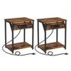 Quikfurn Set Of 2 - Nightstand End Tables Charging Station With 2 Usb Ports