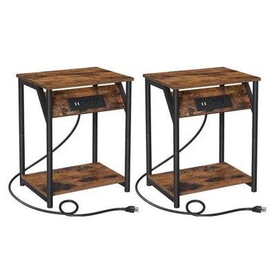 Quikfurn Set Of 2 - Nightstand End Tables Charging Station With 2 Usb Ports