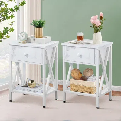 Quikfurn Set Of 2 - Rustic Farmhouse 1-drawer Nightstand Bedside Table In White