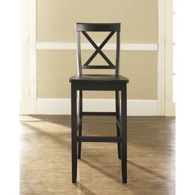 Quikfurn Set Of 2 - X-back Solid Wood 30-inch Barstools In Black Finish
