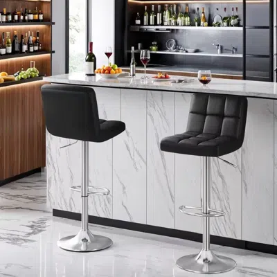 Quikfurn Set Of 2- Black Faux Leather Barstool With Low Back Swivel Seat