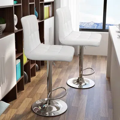 Quikfurn Set Of 2- White Faux Leather Barstool With Low Back Swivel Seat