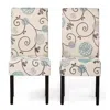 Quikfurn Set Of 2 Beige Cream Teal Blue Floral Fabric Dining Chair With Wood Legs