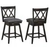 Quikfurn Set Of 2 Black Wood 24-in Counter Height Farmhouse Swivel Cushion Seat Barstools
