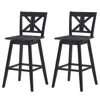 Quikfurn Set Of 2 Black Wood 29-in Modern Kitchen Dining Farmhouse Swivel Seat Barstools