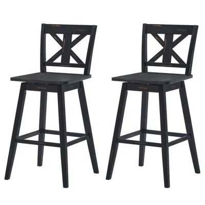 Quikfurn Set Of 2 Black Wood 29-in Modern Kitchen Dining Farmhouse Swivel Seat Barstools