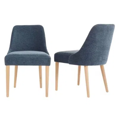 Quikfurn Set Of 2 Blue Fabric Upholstered Dining Chair With Wood Legs
