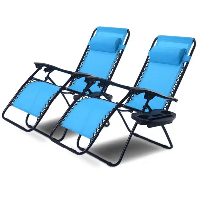 Quikfurn Set Of 2 Blue Folding Outdoor Zero Gravity Lounge Chair Recliner