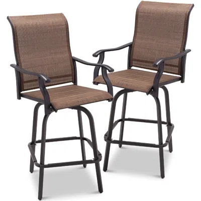 Quikfurn Set Of 2 Brown All-weather Mesh Swivel Barstools
