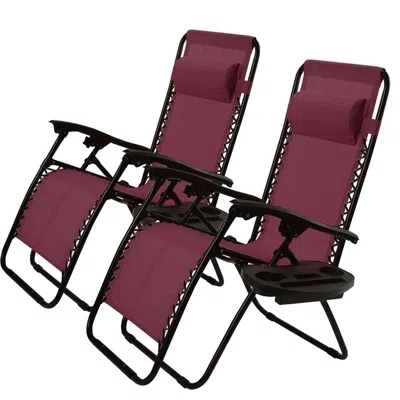 Quikfurn Set Of 2 Burdy Wine Red Folding Outdoor Zero Gravity Lounge Chair In Purple