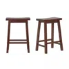 Quikfurn Set Of 2 Farmhouse Counter Height Saddle Bar Stools In Brown Walnut Wood Finish