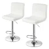 Quikfurn Set Of 2 Modern Adjustable Height Bar Stool With White Pu Leather Swivel Seat