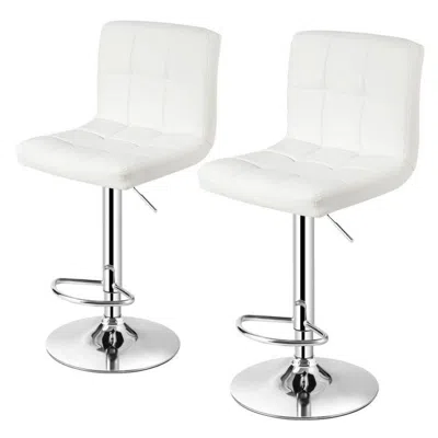 Quikfurn Set Of 2 Modern Adjustable Height Bar Stool With White Pu Leather Swivel Seat