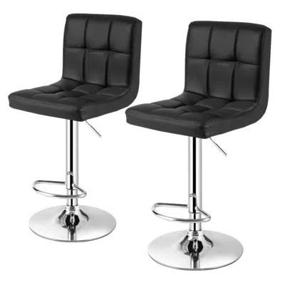 Quikfurn Set Of 2 Modern Adjustable Height Bar Stools With Black Pu Leather Swivel Seat