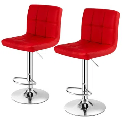 Quikfurn Set Of 2 Modern Adjustable Height Barstools W/ Comfortable Red Pu Leather Seat