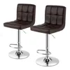 Quikfurn Set Of 2 Modern Adjustable Height Barstools With Brown Pu Leather Swivel Seat