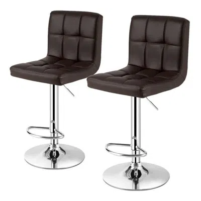 Quikfurn Set Of 2 Modern Adjustable Height Barstools With Brown Pu Leather Swivel Seat