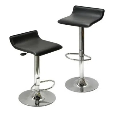 Quikfurn Set Of 2 Modern Air-lift Adjustable Bar Stools With Black Seat