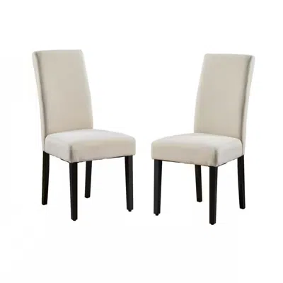 Quikfurn Set Of 2 Modern Beige Cream Fabric Upholstered Dining Chair With Black Wood Legs In Neutral