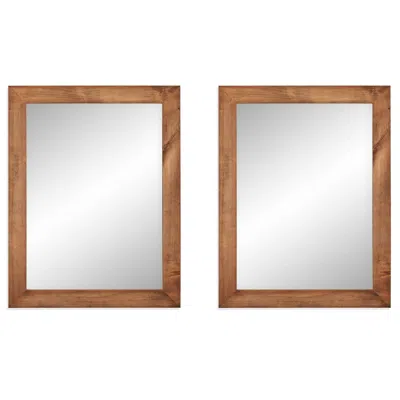 Quikfurn Set Of 2 Modern Farmhouse Mirror Set Distressed Brown Wood Frame 31 X 24 Inch