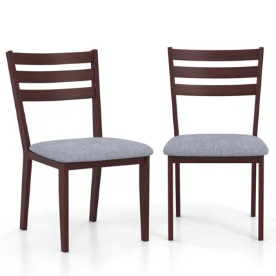 Quikfurn Set Of 2 Modern Farmhouse Solid Wood Dining Chair With Grey Fabric Padded Seat