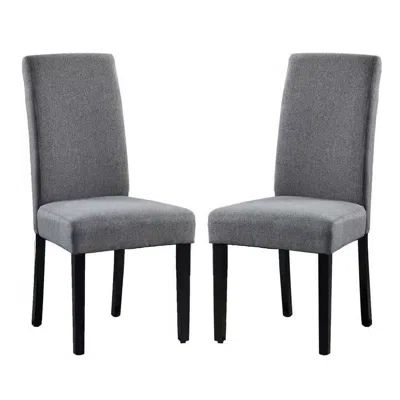 Quikfurn Set Of 2 Modern Grey Fabric Upholstered Dining Chair With Black Wood Legs In Gray