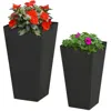 Quikfurn Set Of 2 Modern Lightweight Black Outdoor Patio Flower Pot Tall Planter Box