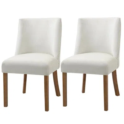 Quikfurn Set Of 2 Modern Nailhead Diamond Stitch Upholstered Dining Chairs Beige White