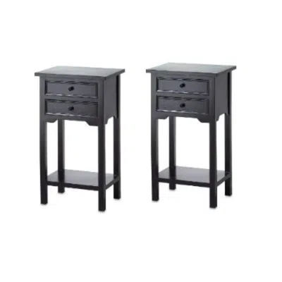 Quikfurn Set Of 2 Nightstand Side Tables / End Table In Black Finish Pine Wood