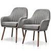 Quikfurn Set Of 2 Retro Grey Linen Upholstered Accent Chair With Stylish Wood Legs