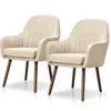 Quikfurn Set Of 2 Retro Off-white Linen Upholstered Accent Chair With Stylish Wood Legs