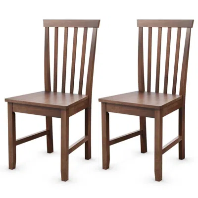 Quikfurn Set Of 2 Solid Wood Armless Mission Style Dining Chairs In Walnut Brown Finish