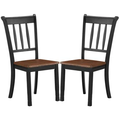 Quikfurn Set Of 2 Solid Wood Black Mission Style Armless Dining Chairs With Brown Seat